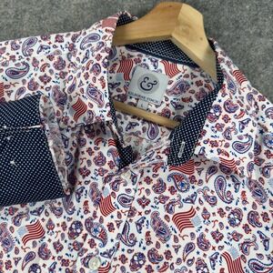 Kilburne And Finch Shirt Mens Large White USA Flag Paisley Patriotic Long Sleeve